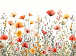 Zelfklevend textiel raamfolie wilde bloemenweide in warme aquareltinten